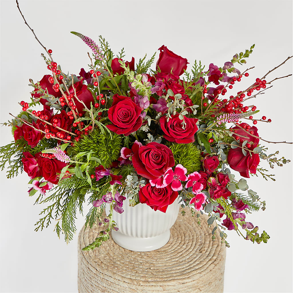Big Red Bow Bouquet –  Rose And Silk Florist Llc, Lewisville TX