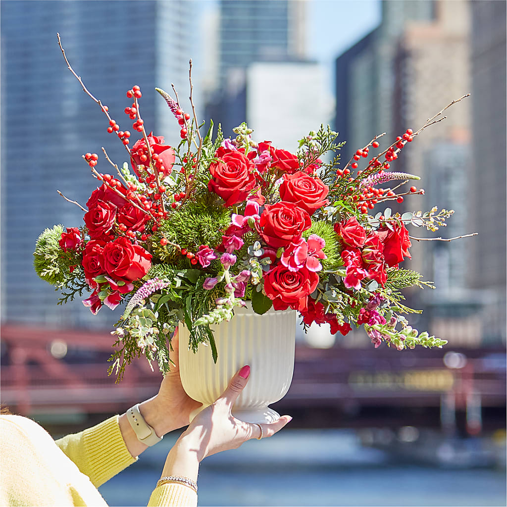Big Red Bow Bouquet –  Rose And Silk Florist Llc, Lewisville TX